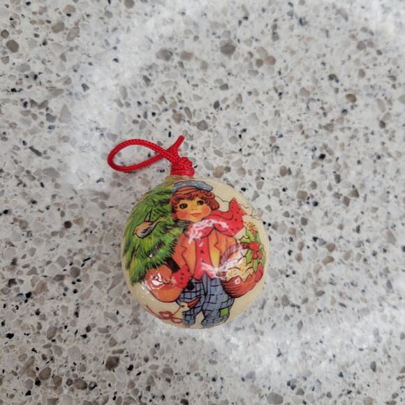 VTG Paper Maché Decoupage German Boy Goose Mini Christmas Ornament Ball Bauble - Picture 16 of 16